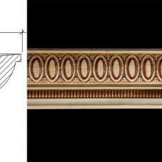 3027 2 11/16″ x 2 1/4″ Bed moulding with an oval patterned bolections and small vertical reed band.