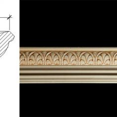 3082 2 3/4″ x 1 3/4″ Crown moulding with a 5/16″ x 5/16″ off set base featuring mill work and a palmette pattern.